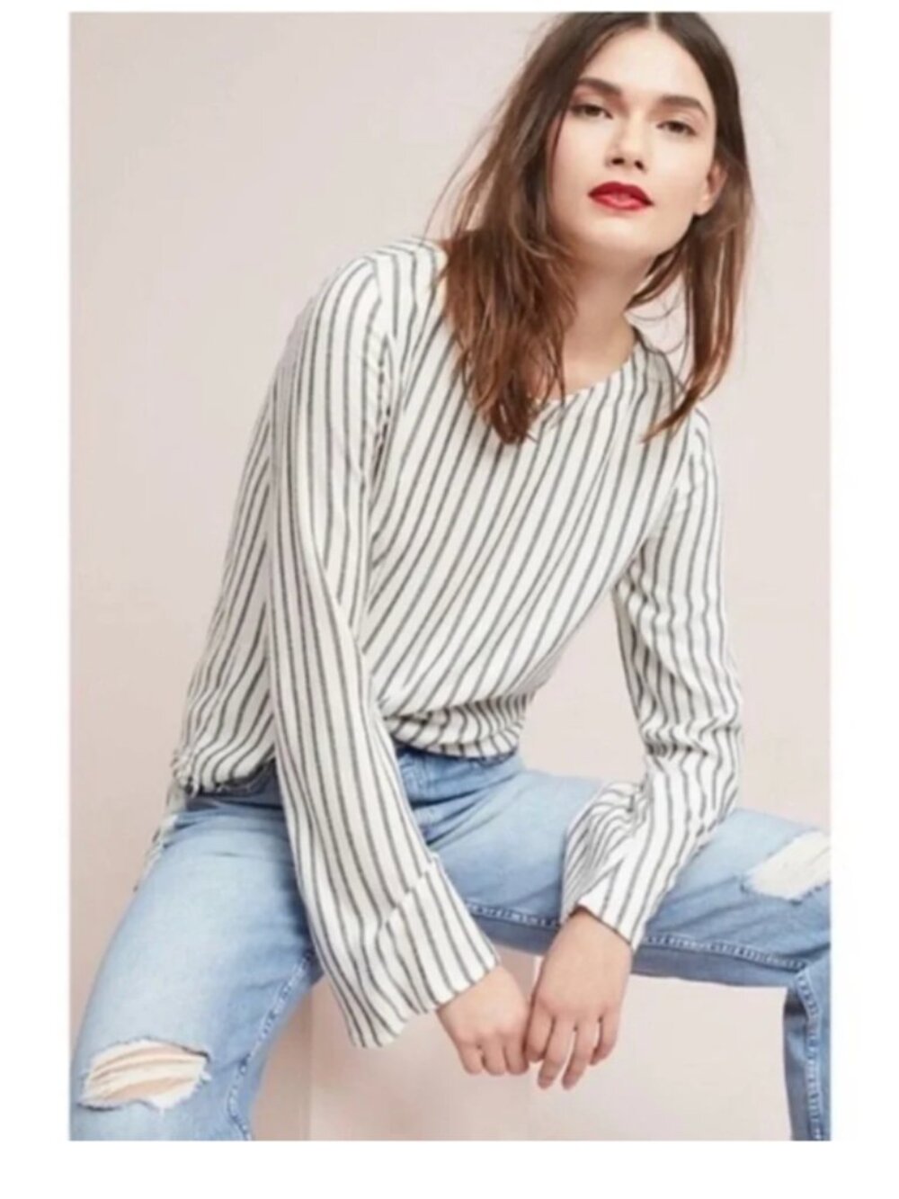 Cloth & Stone Anthropologie Striped Button Back Top XL